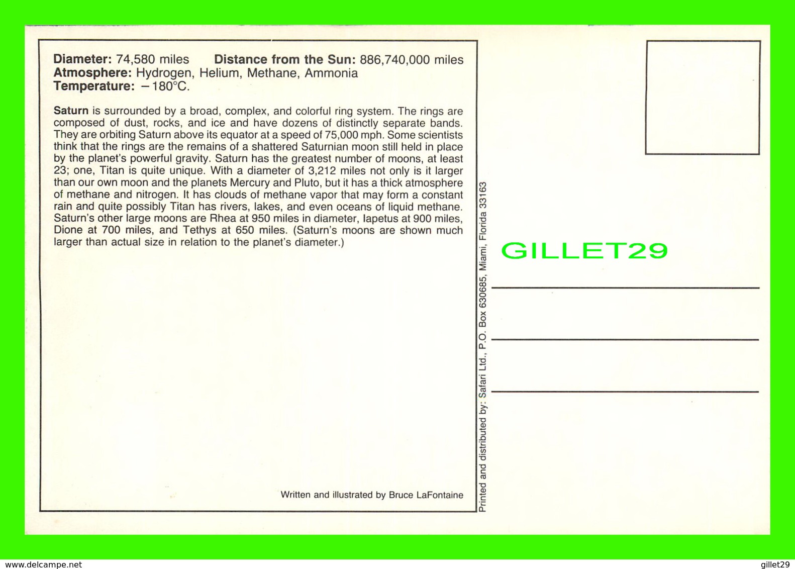 ASTRONOMIE - SATURN, DIONE, TETHYS, RHEA, LAPETUS, TITAN - ILLUSTRATED BY BRUCE LAFONTAINE - DIMENSION 11.5 X 17 Cm - - Astronomie