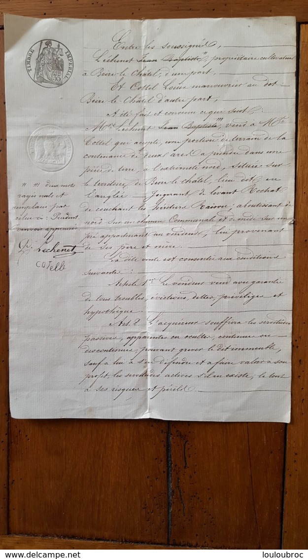 ACTE  DU 01/07/1862 ENTRE MR LECHENET ET MR COTELLE A BEIRE LE CHATEL - Historical Documents