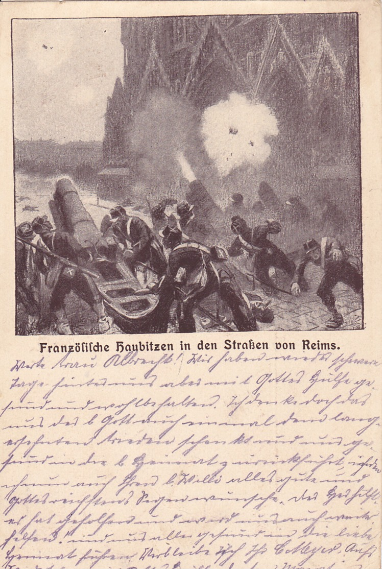 51 - Reims Französische Haubitzen Zeichnung Carte Dessinée    Carte Allemande - Reims