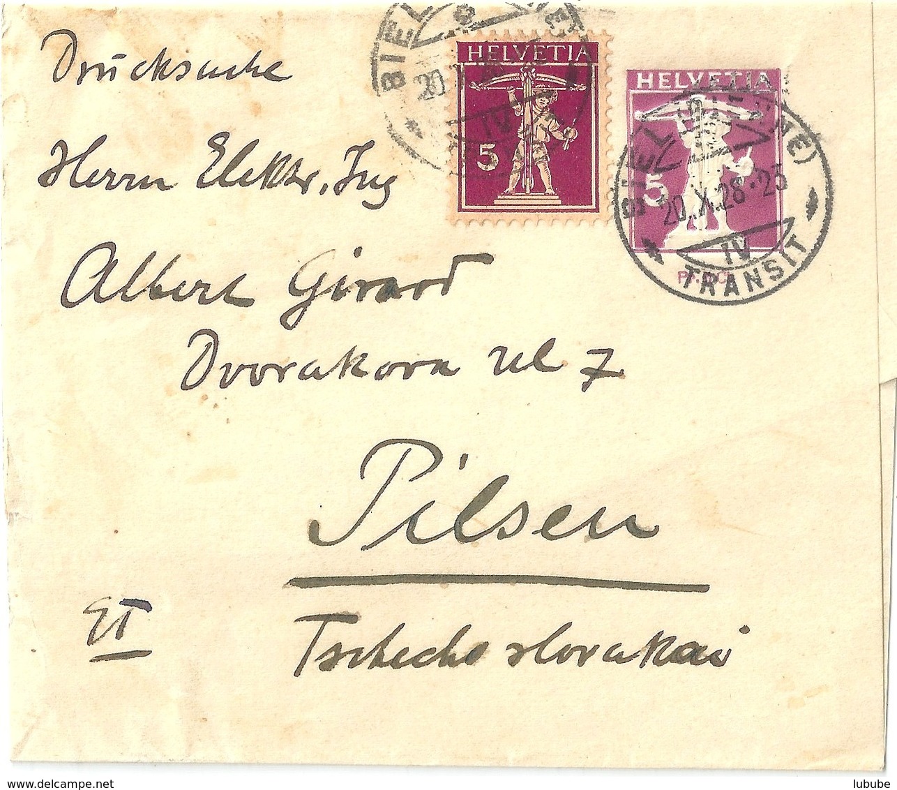 Streifband 43  Biel/Bienne - Pilsen CSSR           1928 - Stamped Stationery