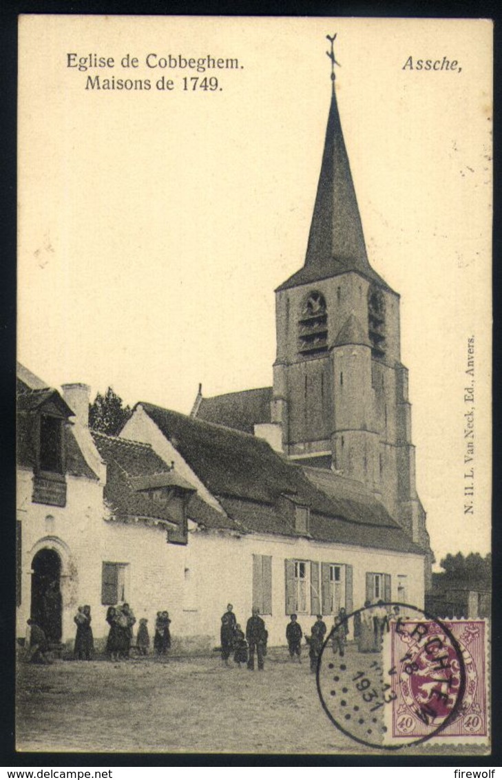 X02 - Assche - Eglise De Cobbeghem / Maisons De 1749 - Gebruikt Merchtem 1931 - Asse