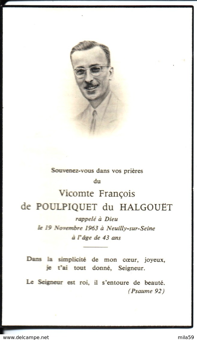 Souvenir De Vicomte François De Poulpiquet Du Halgouët. Décédé Le 19 Novembre 1963 à Neuilly Sur Seine. - Religion & Esotérisme