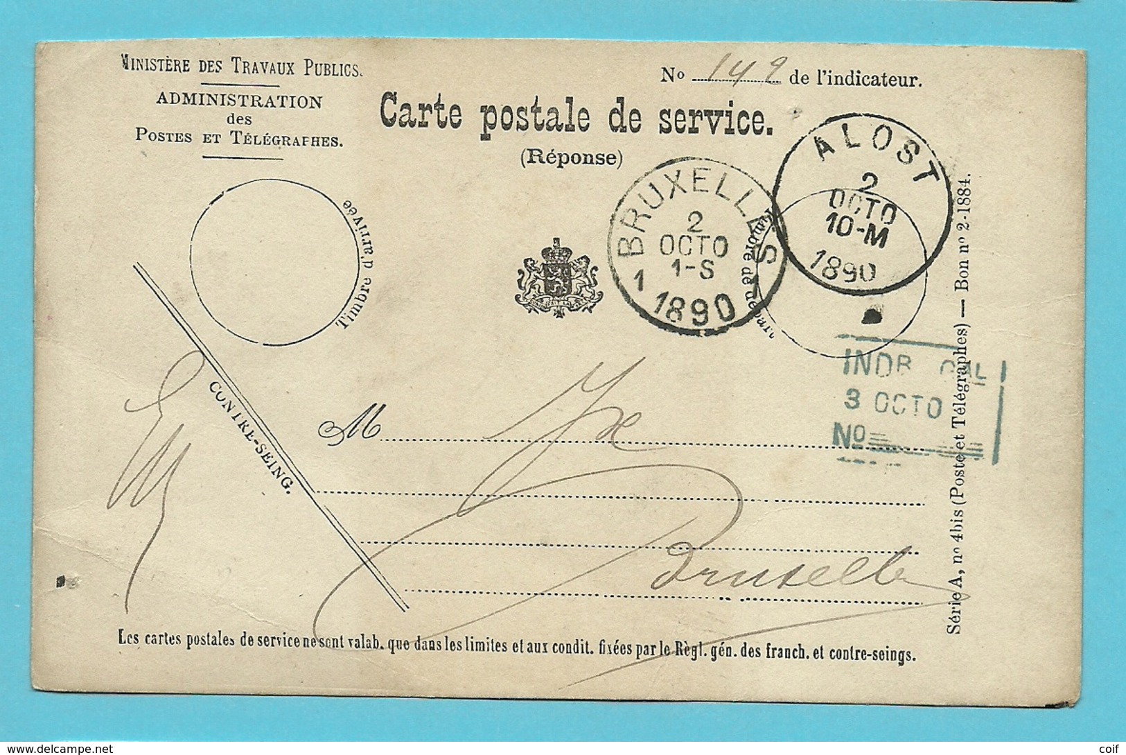 Carte Postale De Service Met Stempel ALOST - Franchise