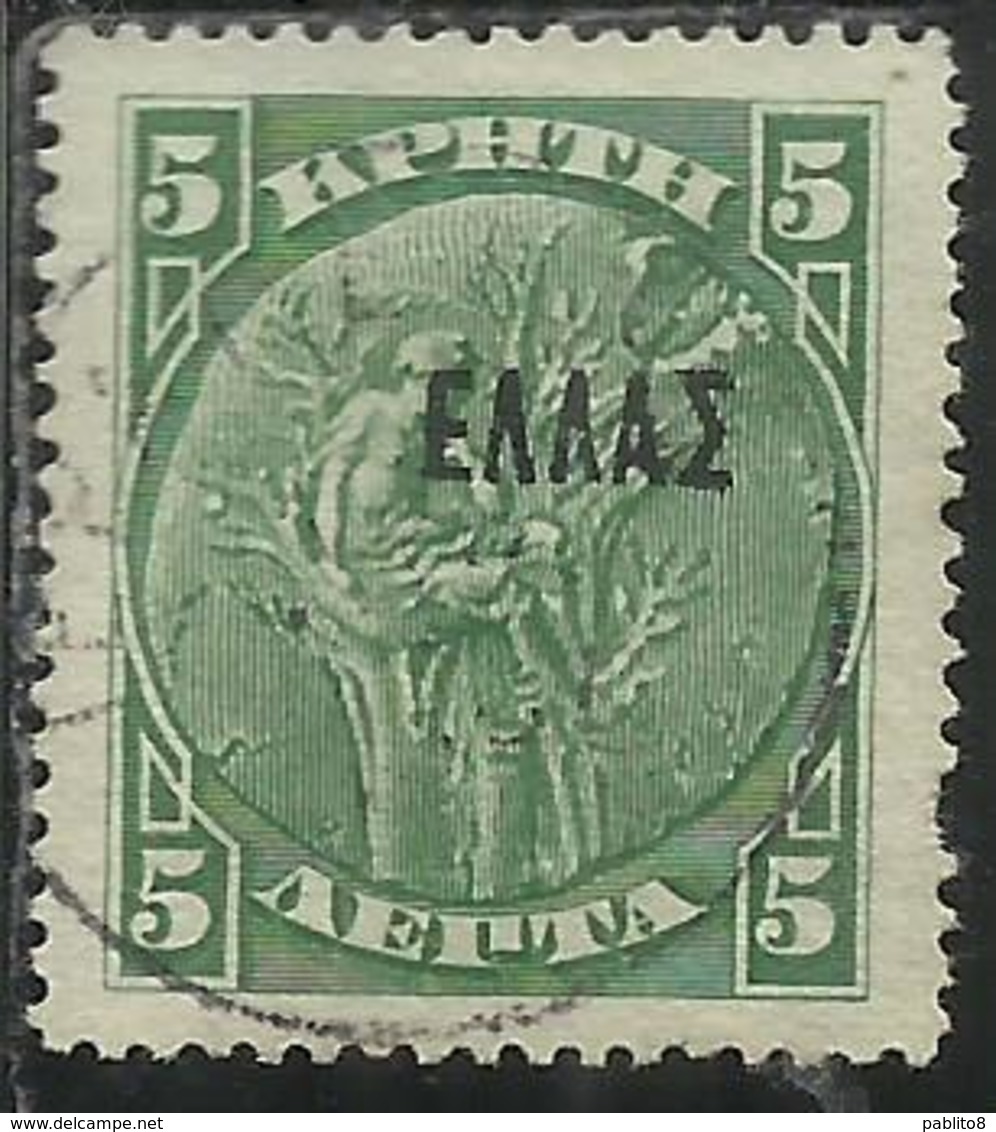 CRETE CRETA 1908 ELLAS OVERPRINTED SOPRASTAMPATO LEPTA 5L USATO USED OBLITERE' - Creta