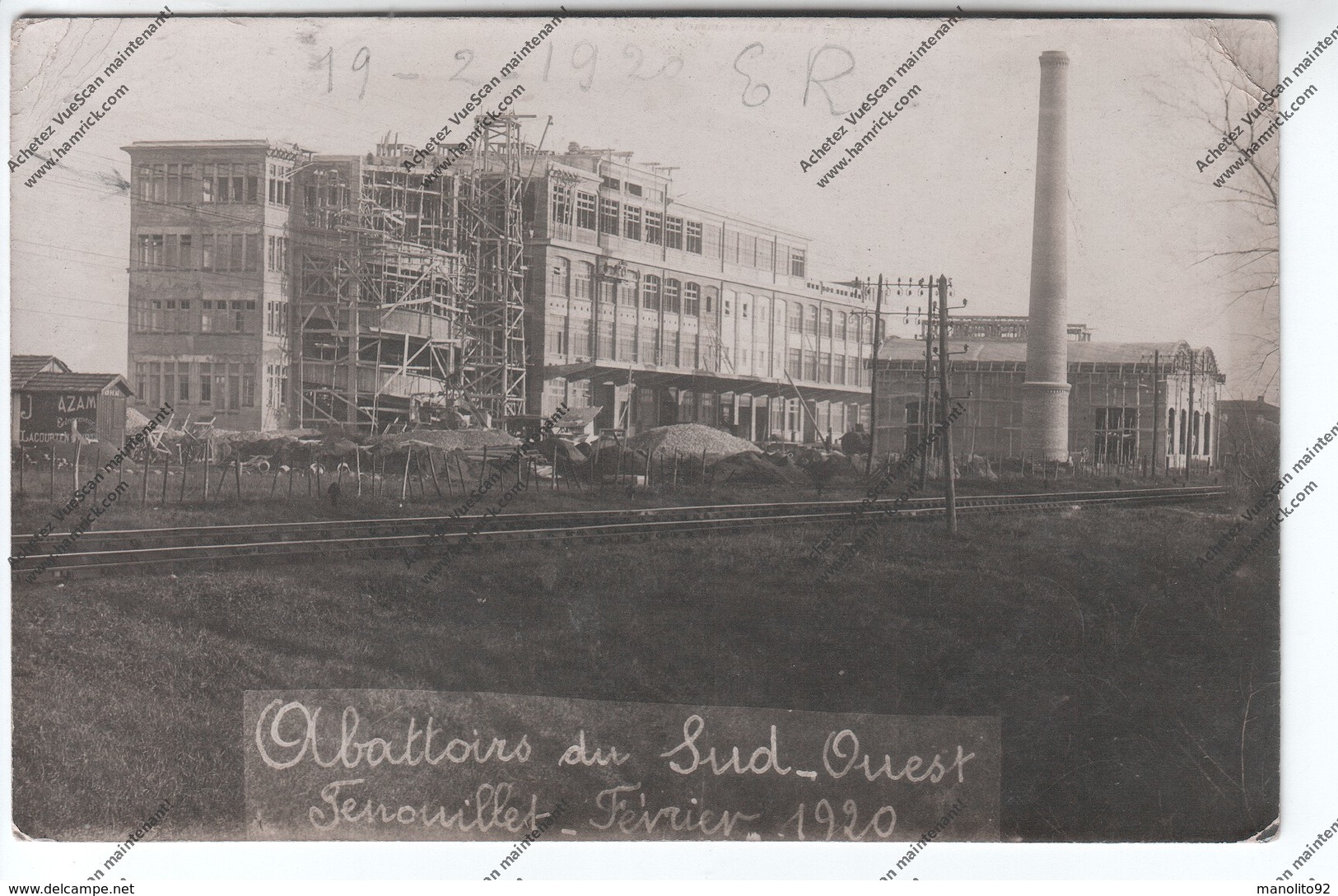 Exceptionnelle Carte Photo FENOUILLET (31) : Construction Abattoirs Du Sud-Ouest 19 Février 1920 (saucisson Mireille) - Autres & Non Classés