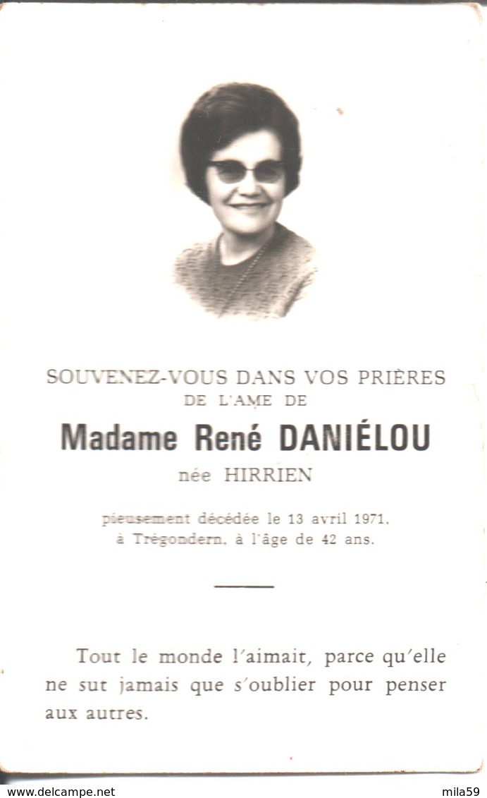 Souvenir De Madame René Daniélou Née Hirrien. Décédée à Trégondern Le 13 Avril 1971. - Religion & Esotérisme