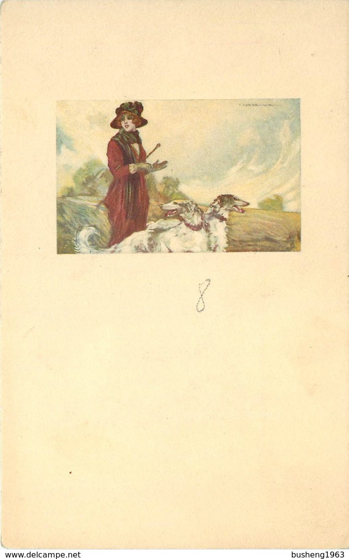 Thèmes Illustrateurs JOLIE FEMME ET SES CHIENS AVEC SON CHAPEAU 1922 N°464M.6  VOIR IMAGES - 1900-1949