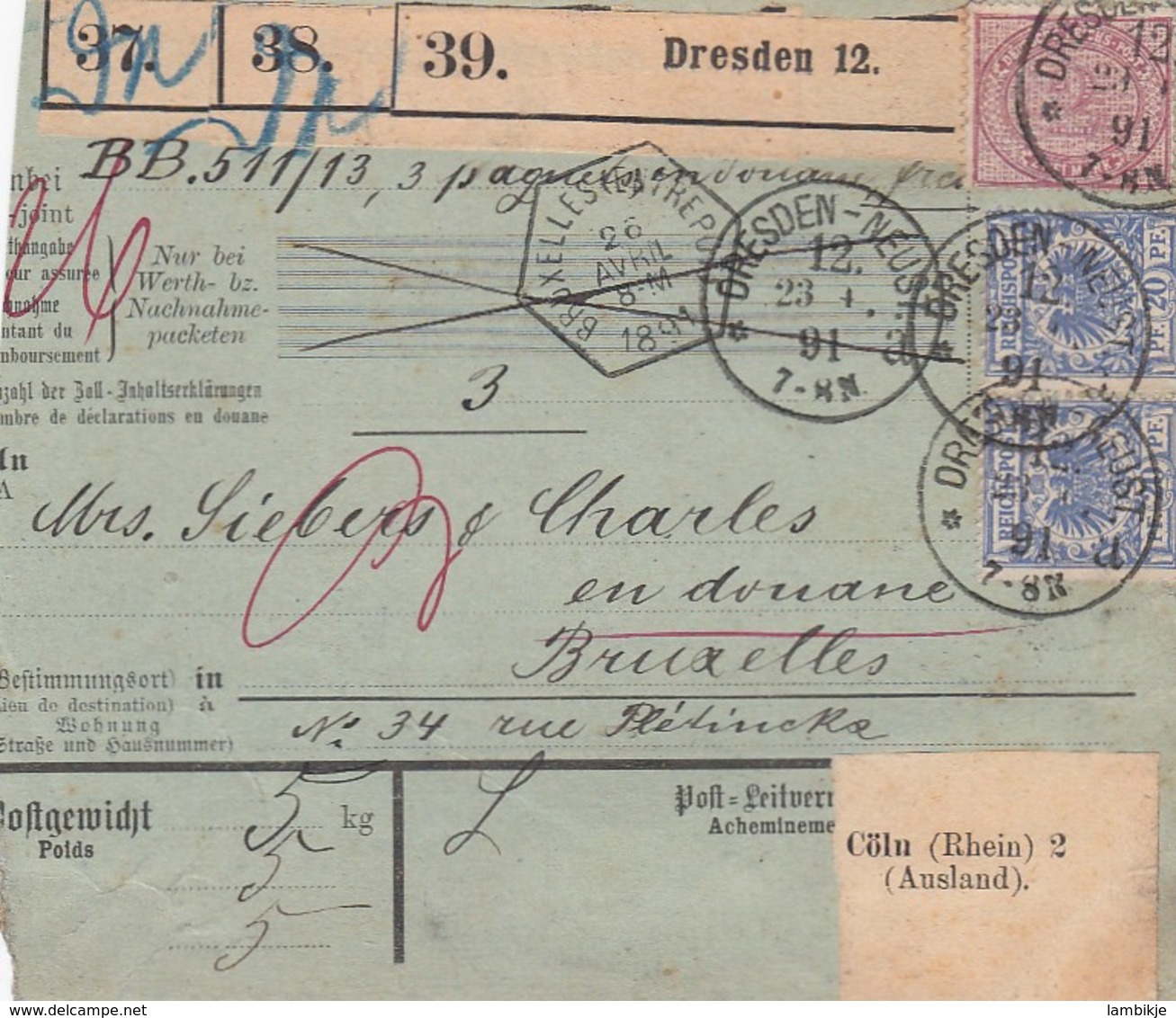 Deutsches Reich Paketkarte 1891 - Lettres & Documents