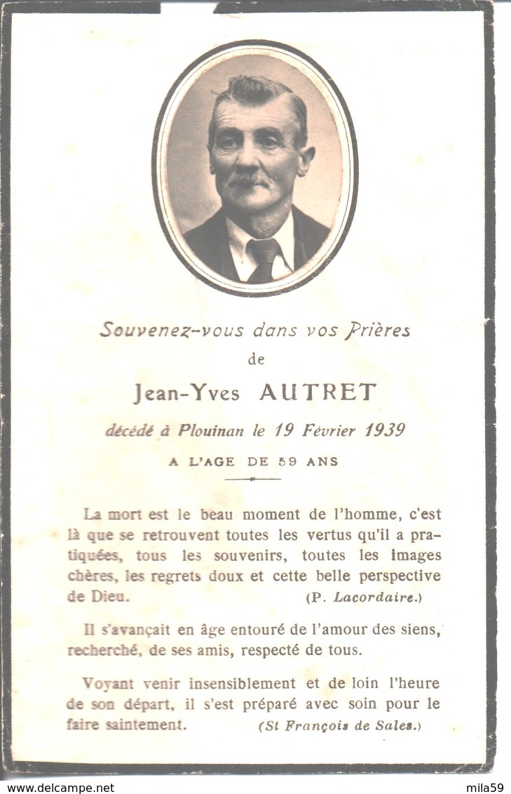 Souvenir De Jean Yves Autret Décédé à Plouinan Le 19 Février 1939. - Religion & Esotérisme