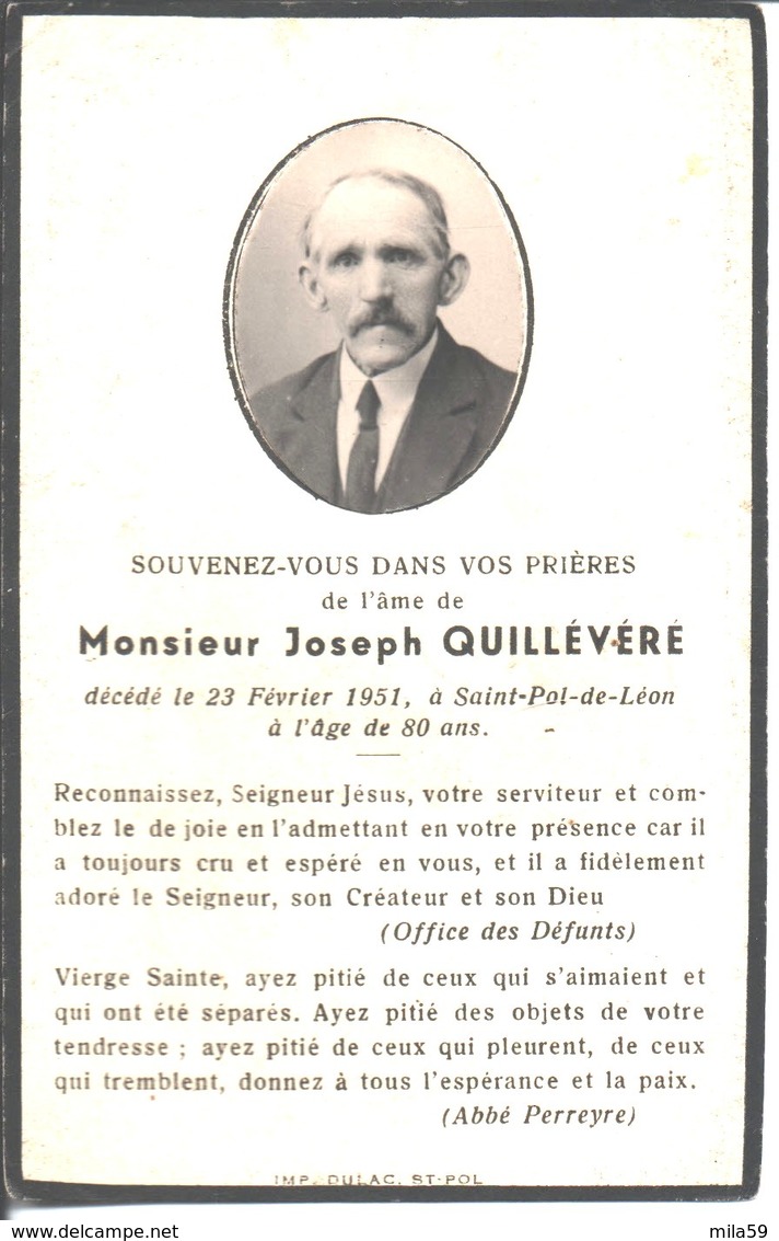 Souvenir De Joseph Quillévéré Décédé Le 23 Février 1951 à Saint Pol De Léon. - Religion & Esotérisme