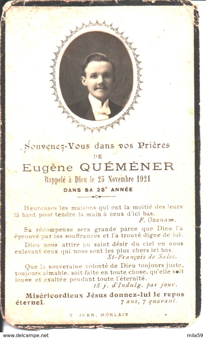 Souvenir De Eugène Quéméner Décédé Le 25 Novembre  1921. Photo J F A N Morlaix. - Religion & Esotérisme