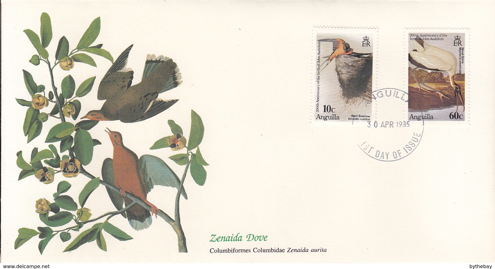 Anguilla 1985 FDC Scott #613, #614 Barn Swallow, Wood Stork Audubon Birds - Anguilla (1968-...)