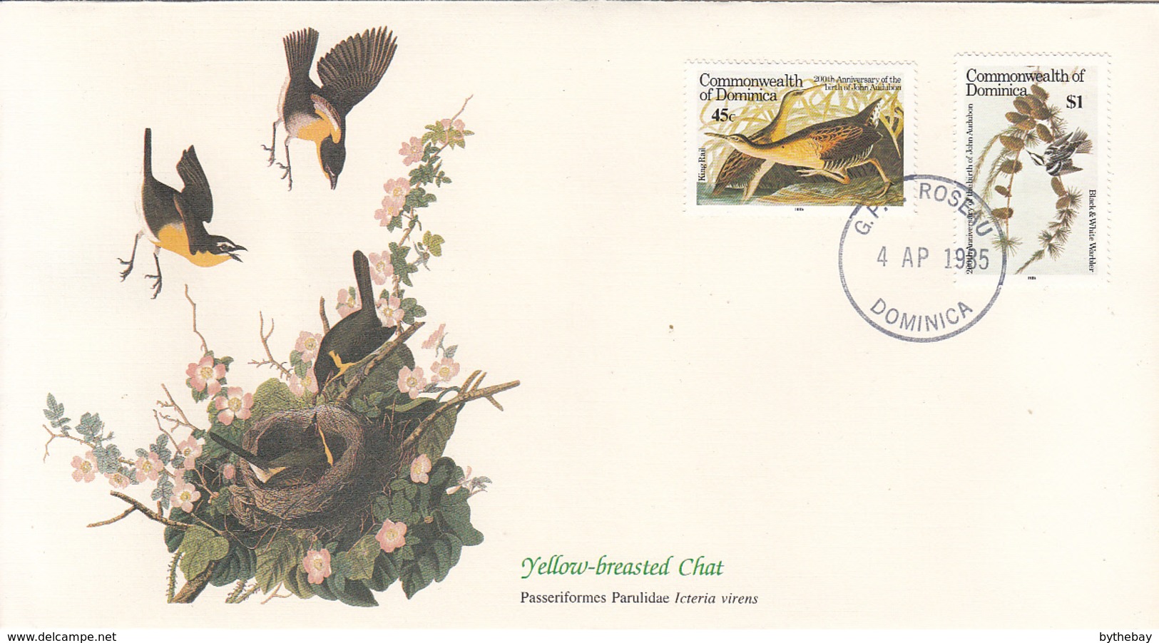 Dominica 1985 FDC Scott #891, #892 King Rail, Black & White Warbler Audubon Birds - Dominique (1978-...)