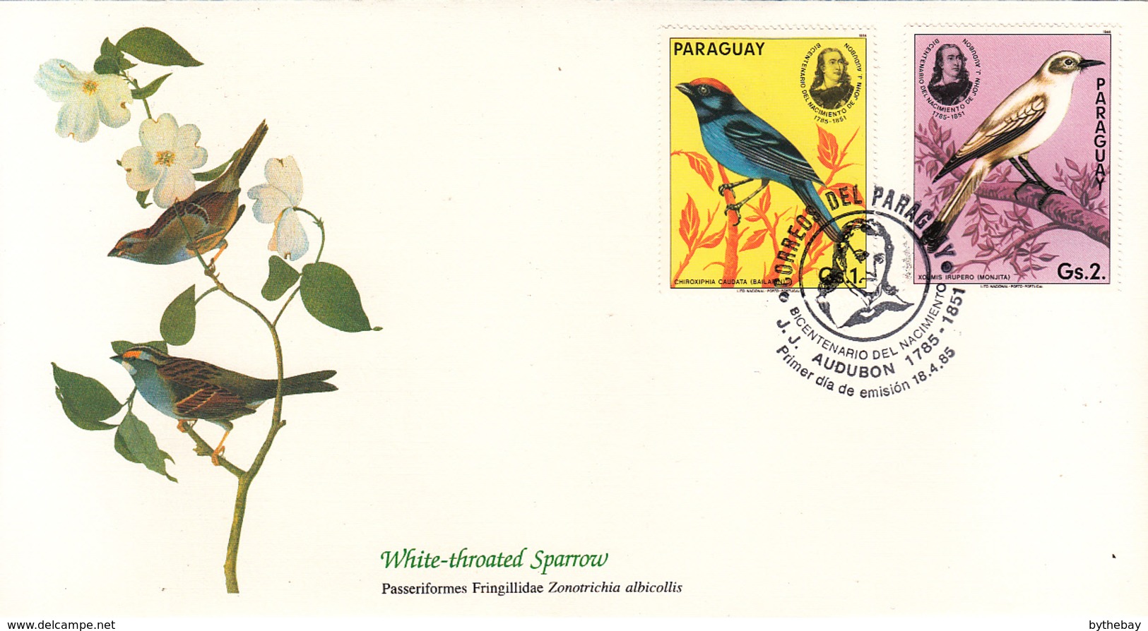 Paraguay 1985 FDC Scott #2141c, #2141d Blue Manakin, White Monjita Audubon Birds - Paraguay