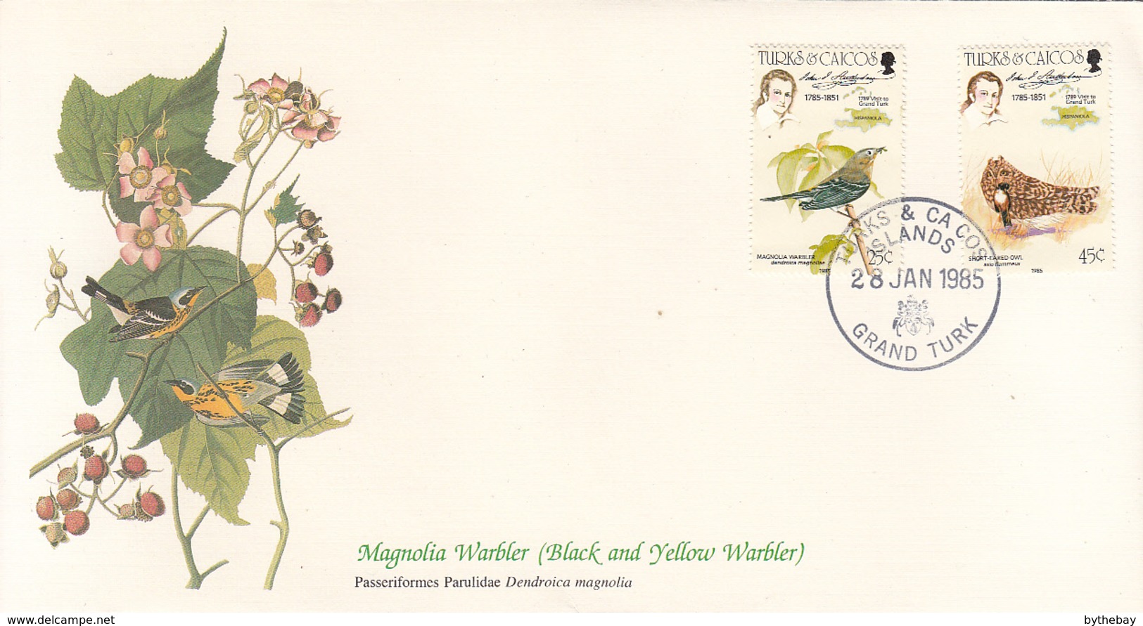 Turks And Caicos 1985 FDC Scott #651, #652 Magnolia Warbler, Short-eared Owl Audubon Birds - Turks & Caicos (I. Turques Et Caïques)