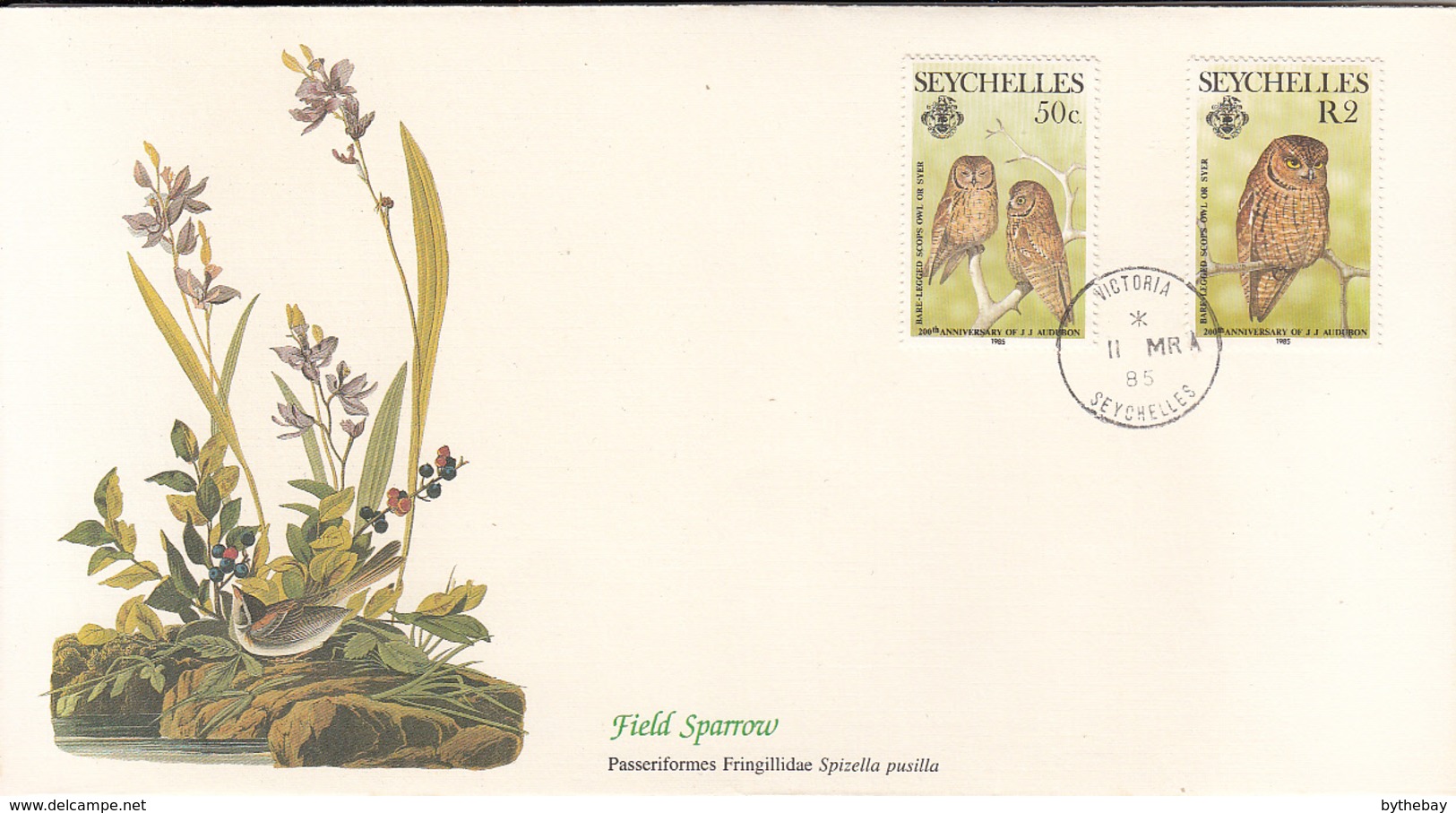 Seychelles 1985 FDC Scott #559, #560 Bare-legged Scops Owls Audubon Birds - Seychelles (1976-...)