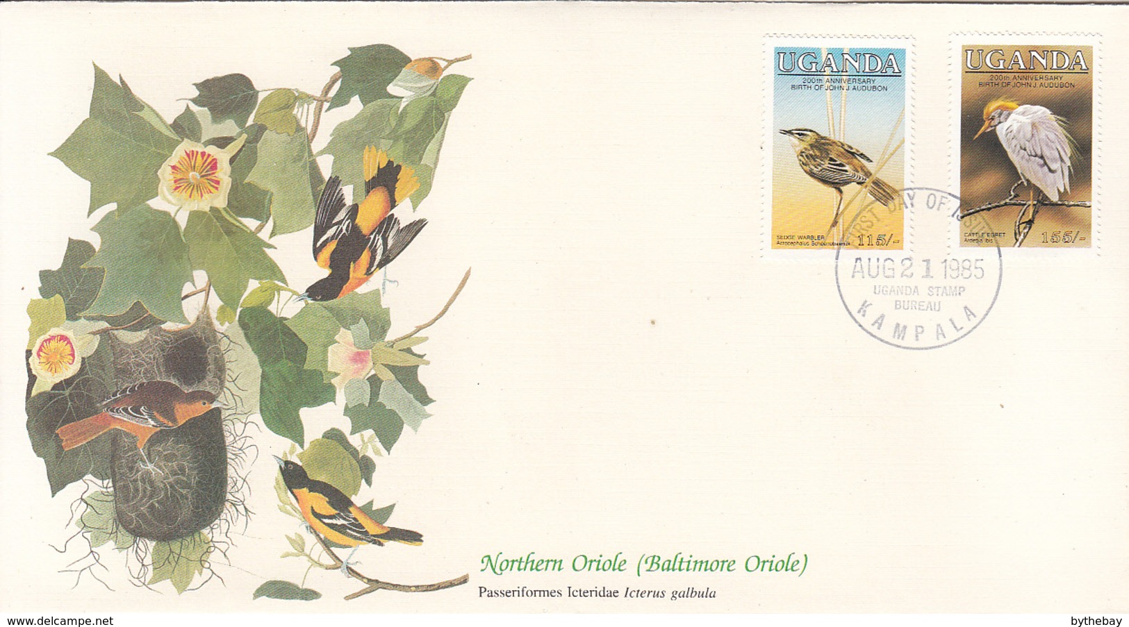 Uganda 1985 FDC Scott #453, #454 Sedge Warbler, Cattle Egret Audubon Birds - Ouganda (1962-...)