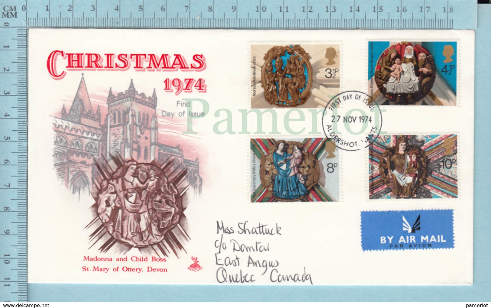 GB - FDC PPJ, 1974, Flame Art Craft, Christmas 1974 , To Canada By Air Mail - Noël