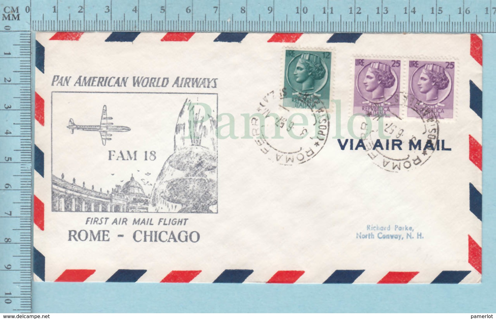 Italy - First Air Mail Flight - Roma To Chicago Usa, 1957, Aerograme - Poste Aérienne