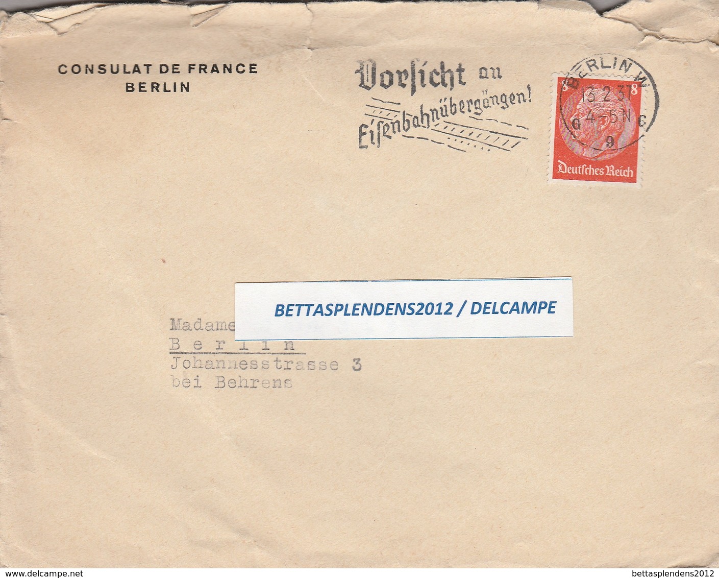 LSC 1937 - Entête CONSULAT De FRANCE à BERLIN - Cachet BERLIN Sur YT 446 - Lettres & Documents