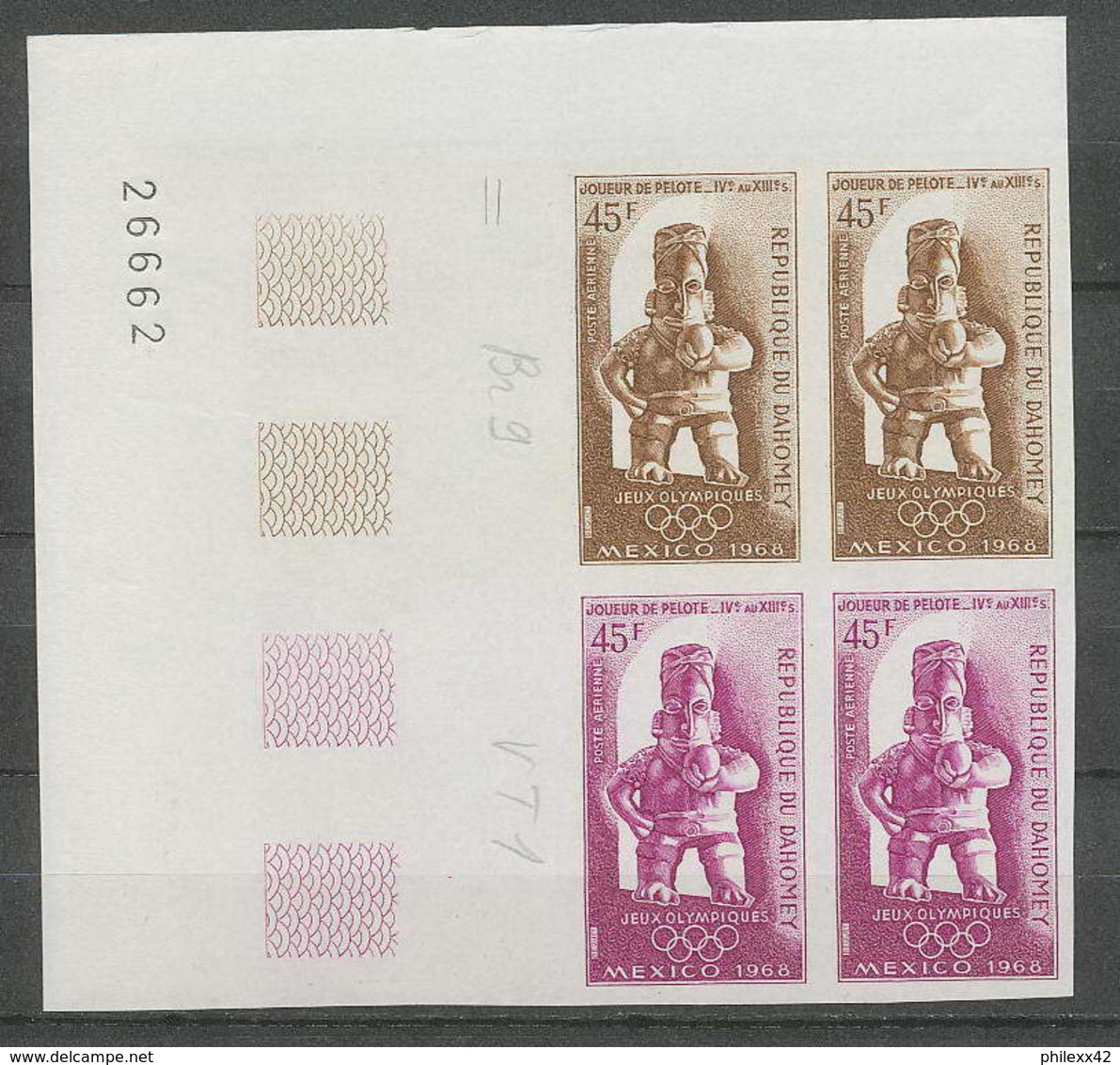 0480 Dahomey Essai (proof) Non Dentelé (imperforate) ** MNH - N°90 Jeux Olympiques (olympic Games) Mexico 1968 PELOTE - Summer 1968: Mexico City
