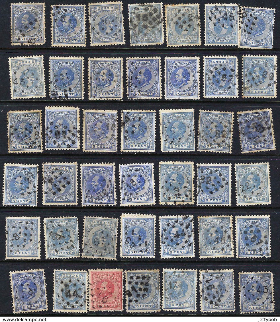 NETHERLANDS 50 X Numeral In Diamond Of Dots Cancels On 1872-91 Issue. Some Duplication - Other & Unclassified