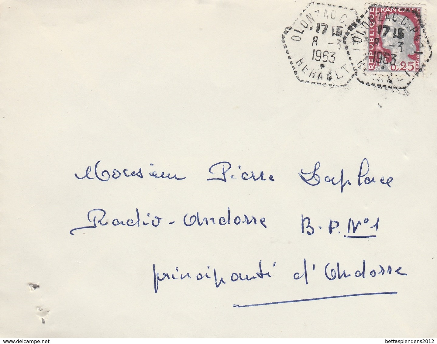 LSC 1963 - Cachet Hexagonal Perlé  OLONZAC  (Herault) - Bolli Provvisori