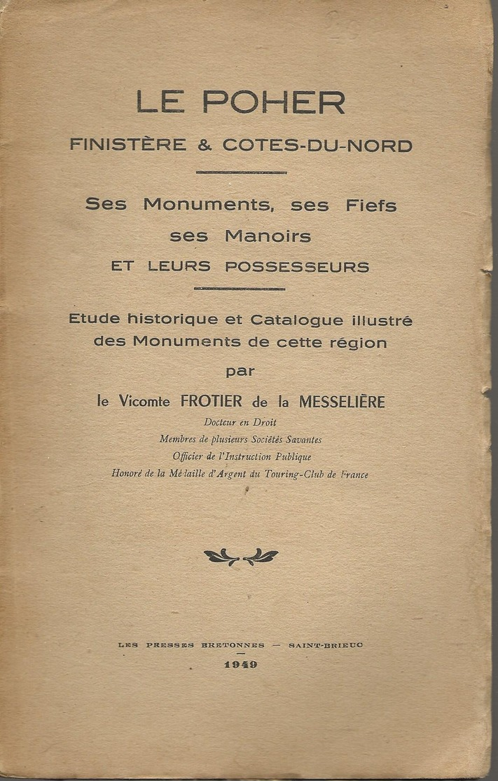 Saint -BRIEUC---le Poher Finistere Et Cotes Du Nord  Par Le Vicomte Frotier De La Messeliere - Saint-Brieuc