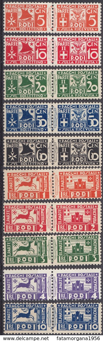 RODI (occupazione ITALIA) - 1934 - Lotto Di 10 Francobolli Nuovi MNH Per Pacchi: Yvert 1/3 E 5/11. - Ägäis (Rodi)