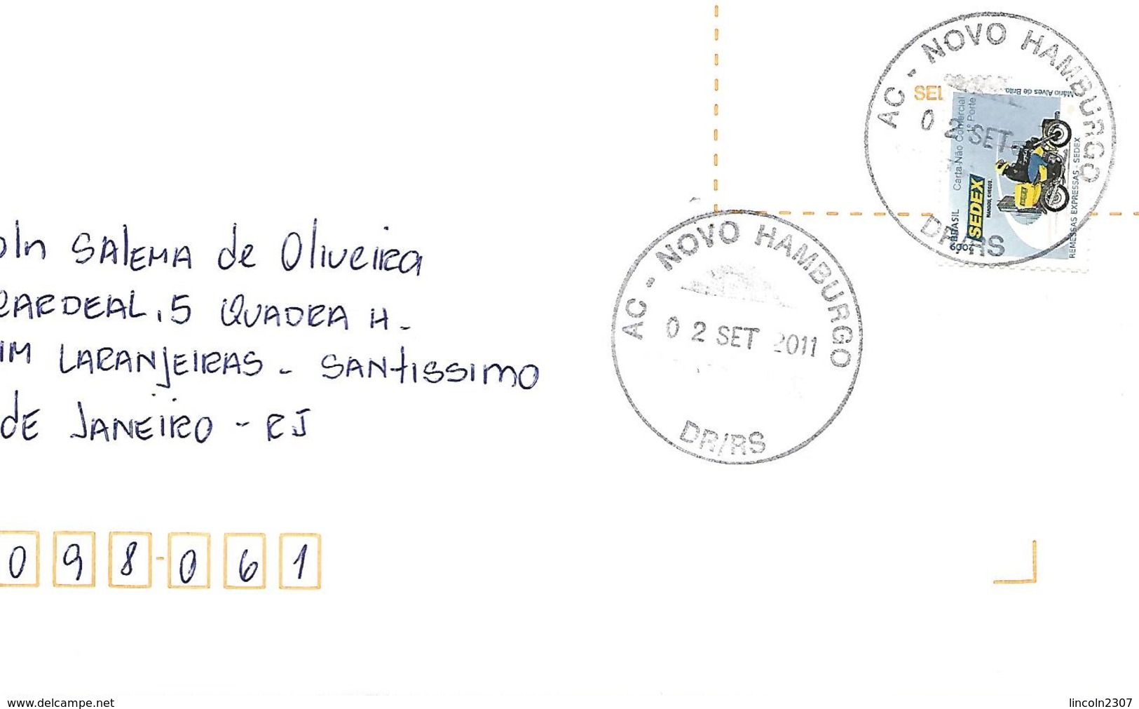 LSJP BRAZIL FRAGMENT COVER SEAL NOVO HAMBURGO 2011 - Covers & Documents