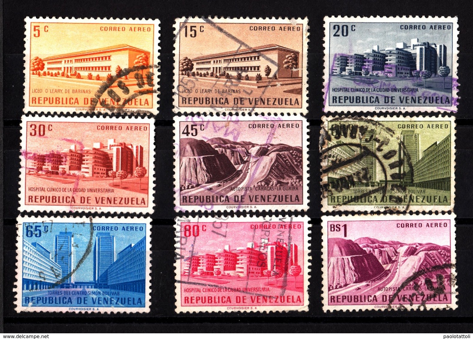 Venezuela, 1957- Public Works.- Correo Aereo. Lot Of Nine Stamps Cancelled NH - Venezuela