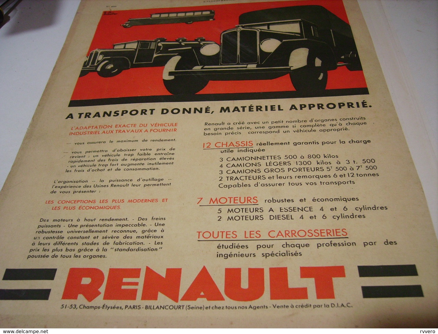 ANCIENNE PUBLICITE TRANSPORT  RENAULT 1931 - Trucks