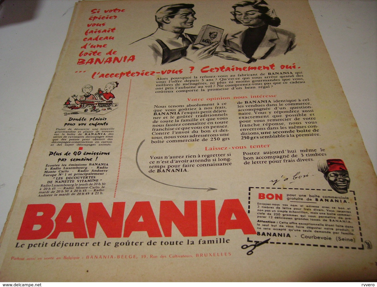 ANCIENNE PUBLICITE CADEAU DE VOTRE EPICIER BANANIA  1958 - Affiches