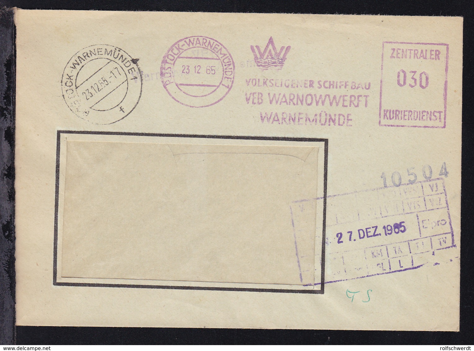 1966 ZKD-Fensterbrief Des VEB Warnowwerft Warnemünde - Autres & Non Classés