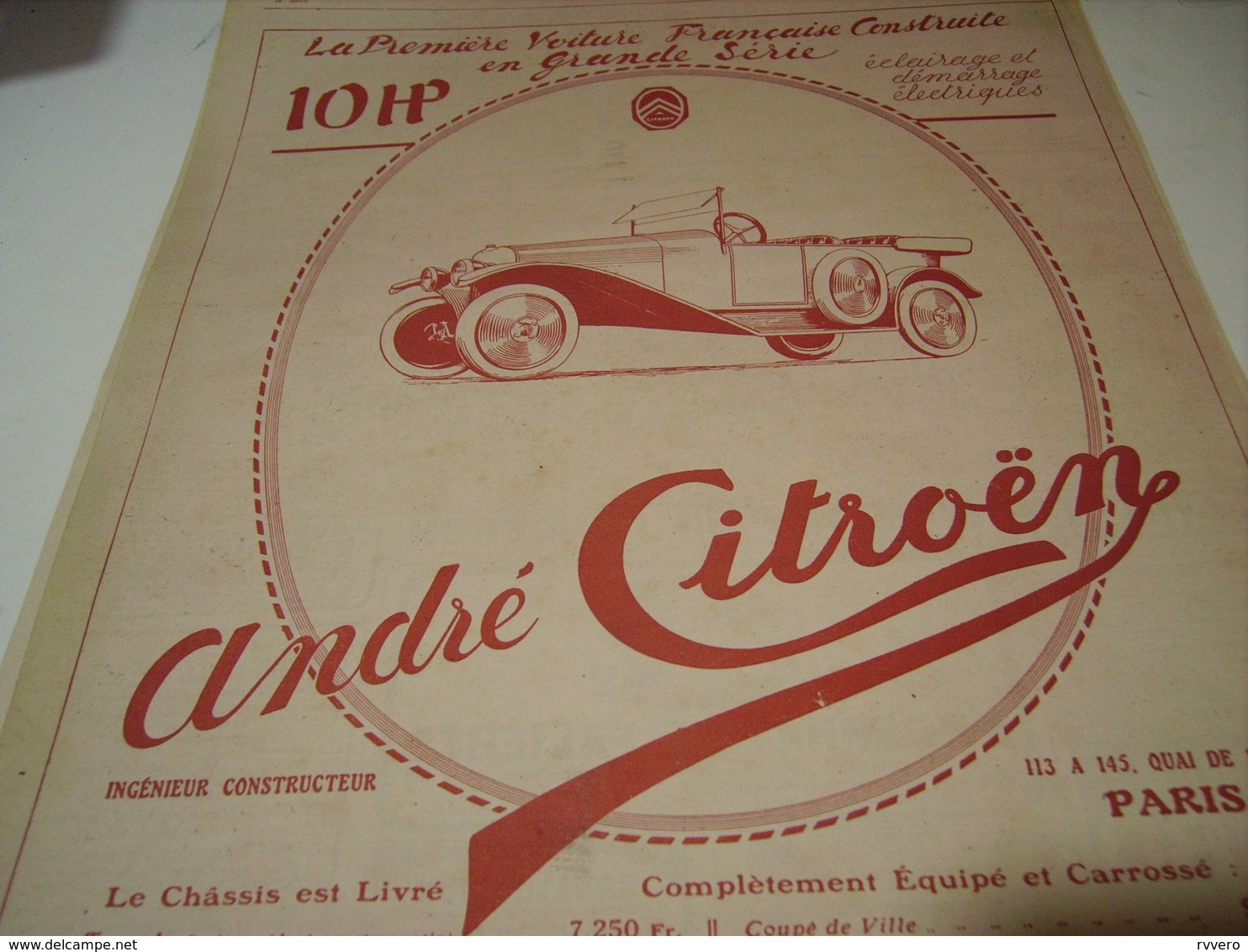 ANCIENNE PUBLICITE VOITURE 10 HP DE ANDRE CITROEN 1919 - Publicités