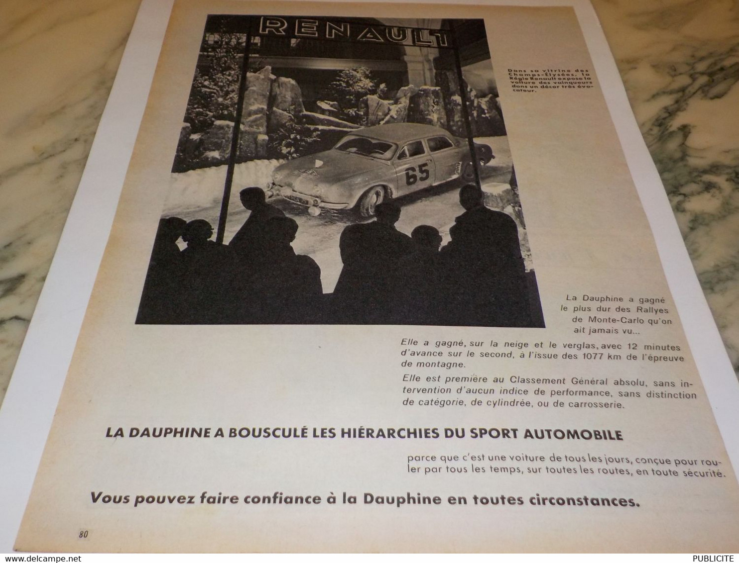 ANCIENNE PUBLICITE VOITURE DAUPHINE SPORT RENAULT 1958 - Voitures