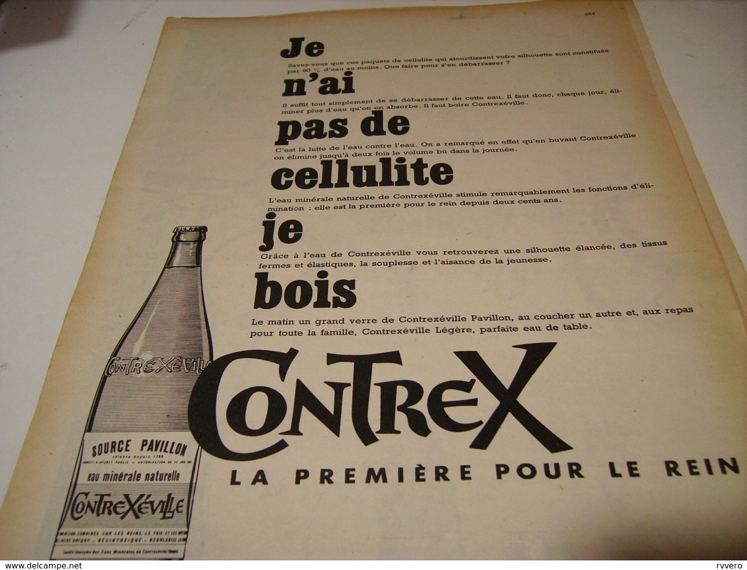 ANCIENNE PUBLICITE EAU CONTREXEVILLE  1957  PAS DE CELLULITE - Affiches