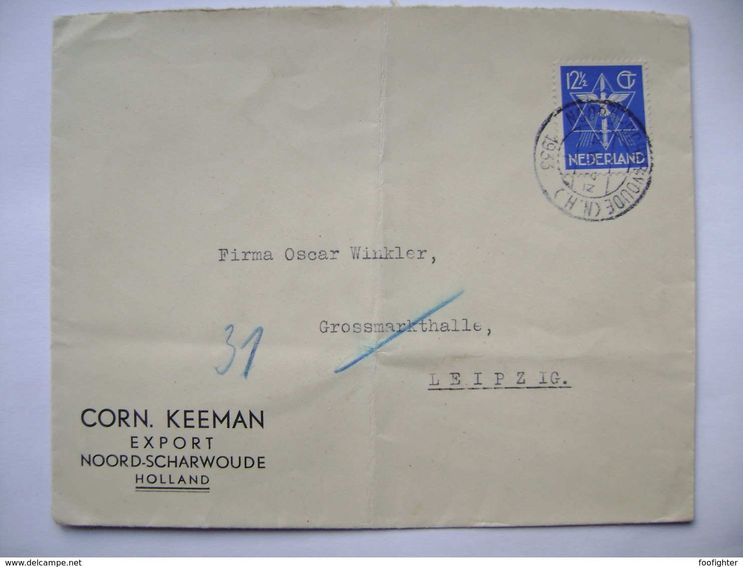 Netherlands Cover 1933 Corn. Keeman Export NOORD-SCHARWOUDE - To Leipzig Germany, 12 1/2 Ct. - Brieven En Documenten