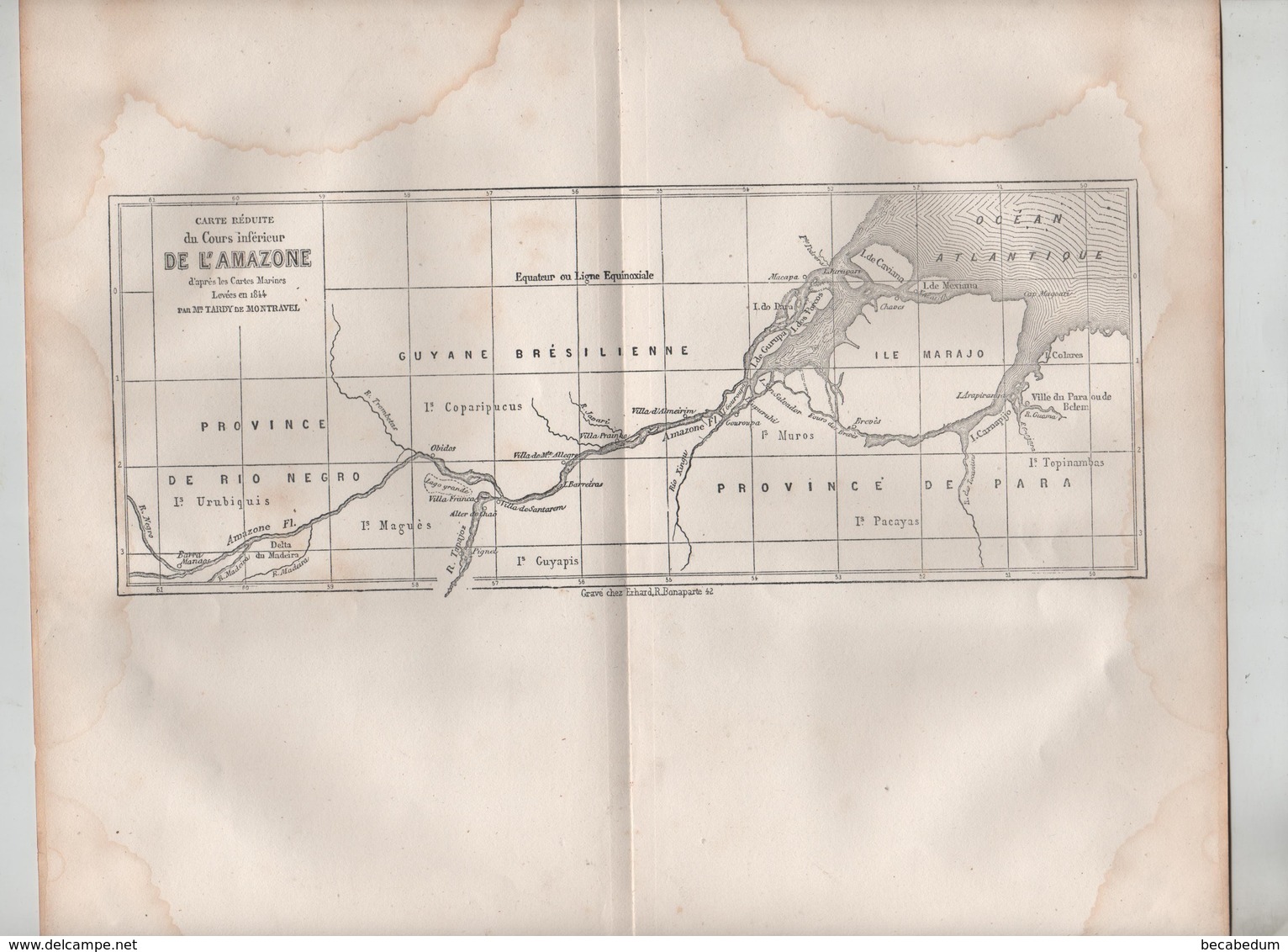 Carte Réduite Du Cours Inférieur De L'Amazone Erhard  Brésil 1862 - Cartes Marines