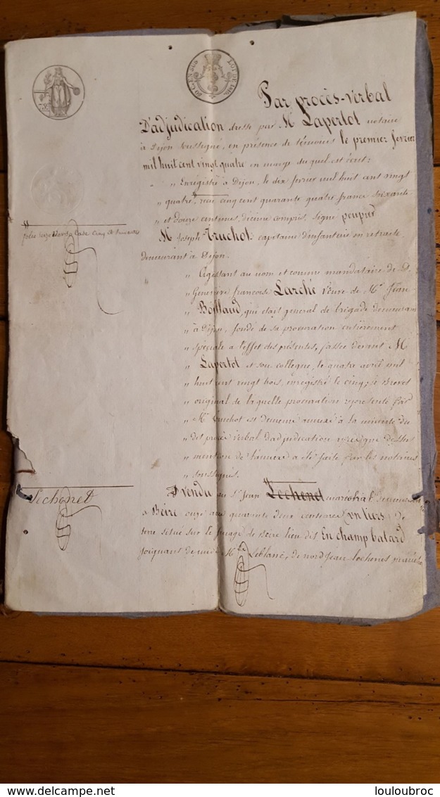 ACTE  NOTARIE 02/1824 NOTAIRE A DIJON  PV D'ADJUDICATION - Historical Documents