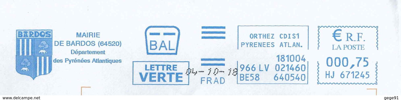 Ema Neopost HJ - Blason - Armoiries De Bardos - Chêne - Ours - Enveloppe Entière - Covers