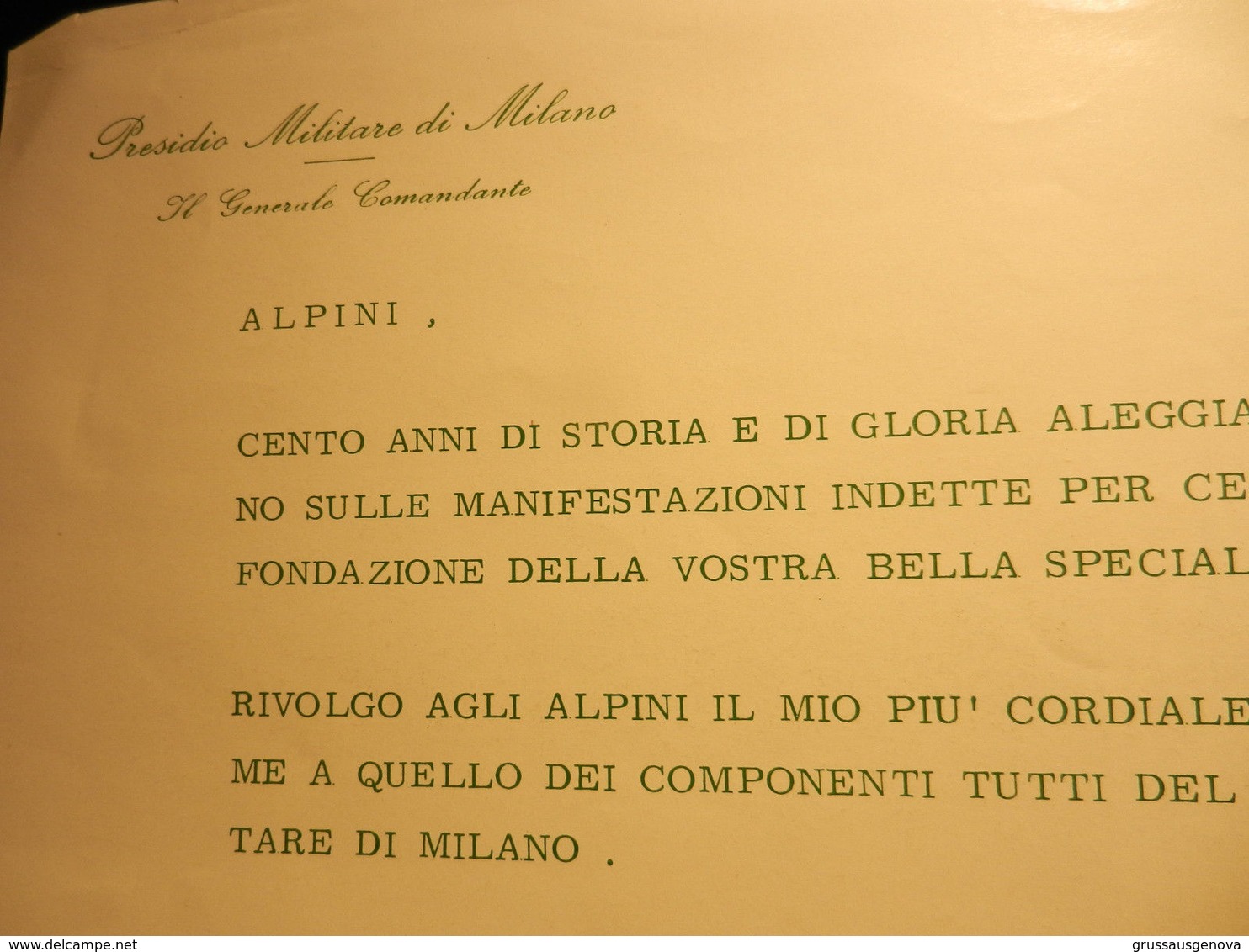 19521) ALPINI PRESIDIO MILITARE MILANO 100 ANNI STORIA LETTERA A STAMPA - Altri & Non Classificati