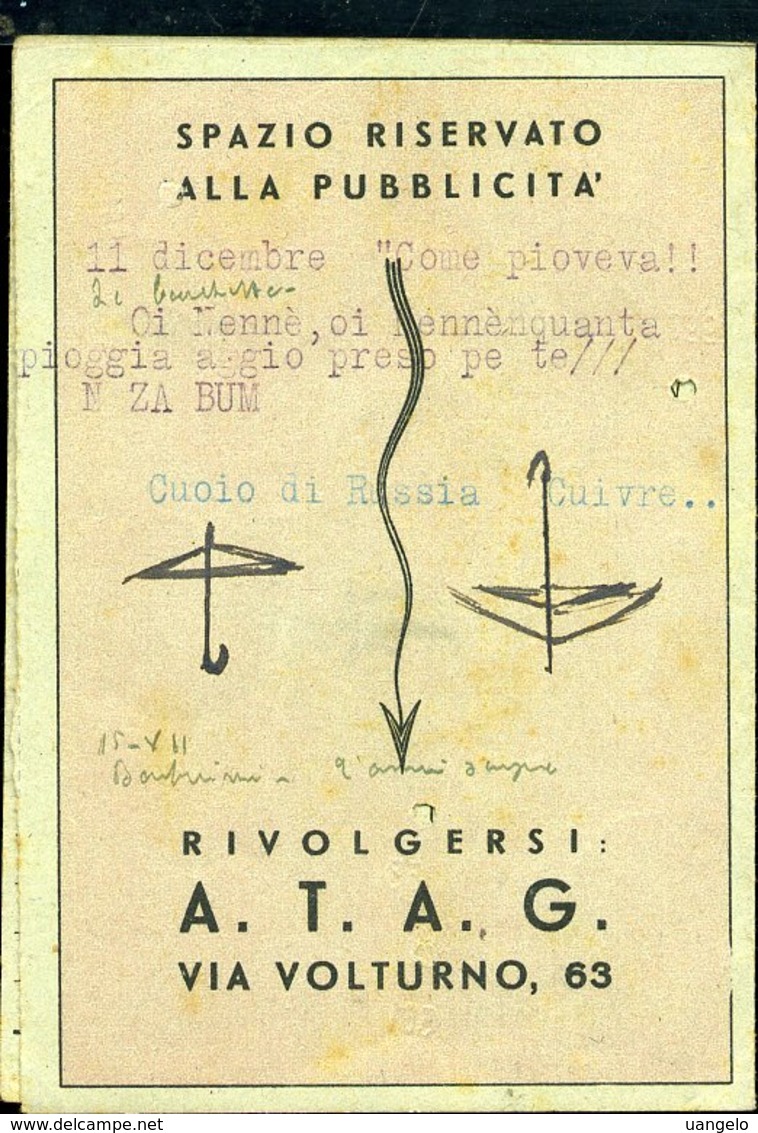 155 ATAG ROMA 1943 TESSERA PER LINEE TRANVIARIE FILOVIARIE E AUTOBUS - Europa