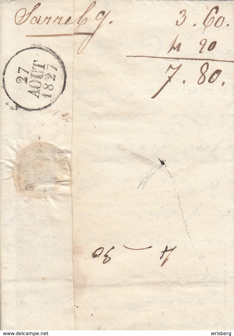 LAC De STRASBOURG Du 26 Août 1827 Taxée à 3 Décimes Adressée à Sarrebourg - Lettre De Compte - Lettres & Documents