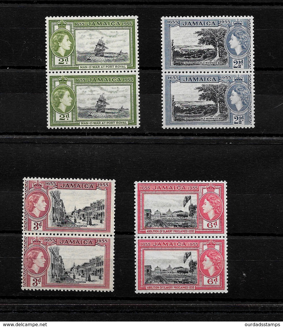 Jamaica, 1955 QEII Tercentenary Issue Complete Set In MNH Pairs (6934) - Jamaica (...-1961)