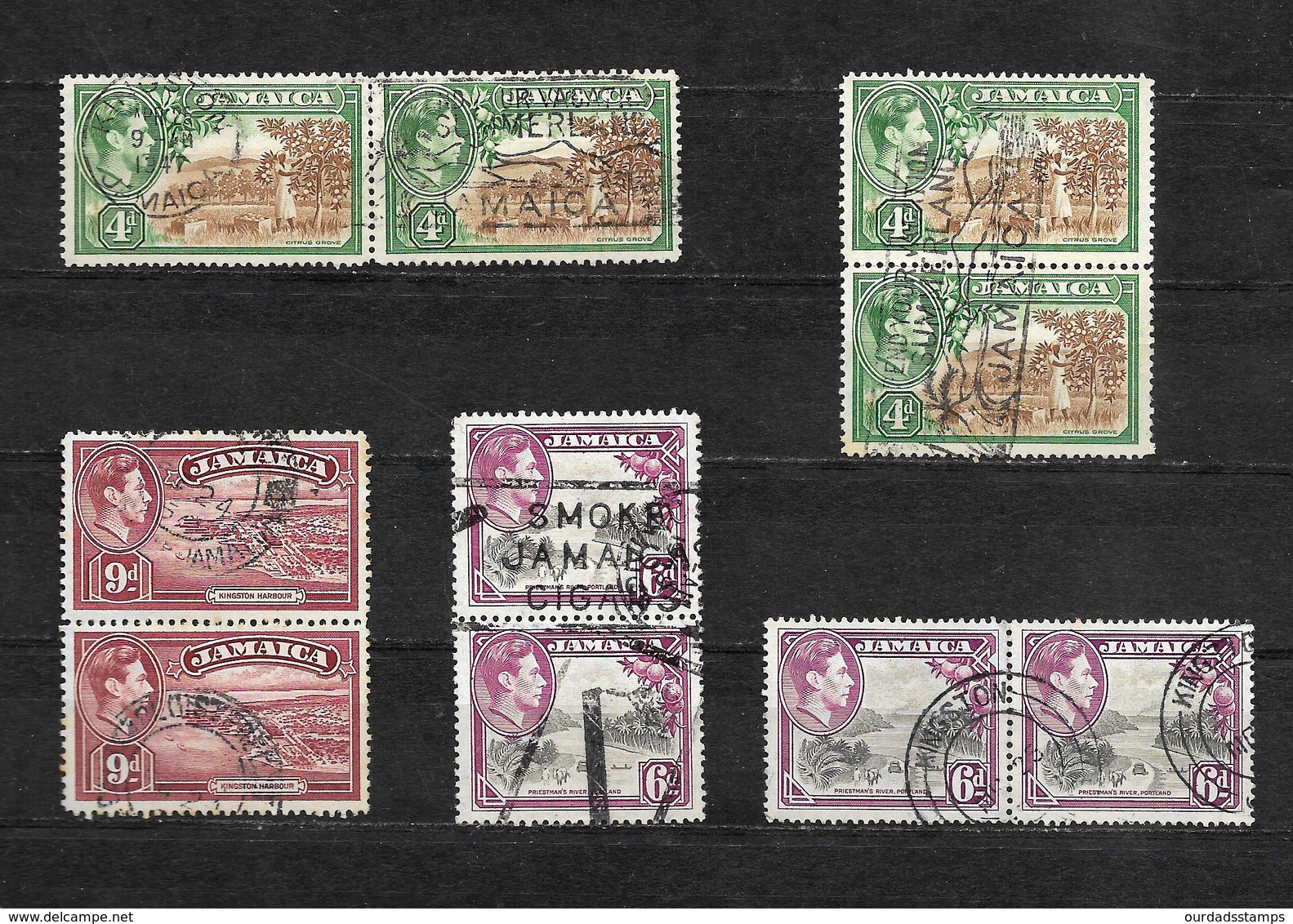 Jamaica, KGVI 1938 Pictorials, Small Selection Of Used Pairs And Blocks (6967) - Jamaica (...-1961)