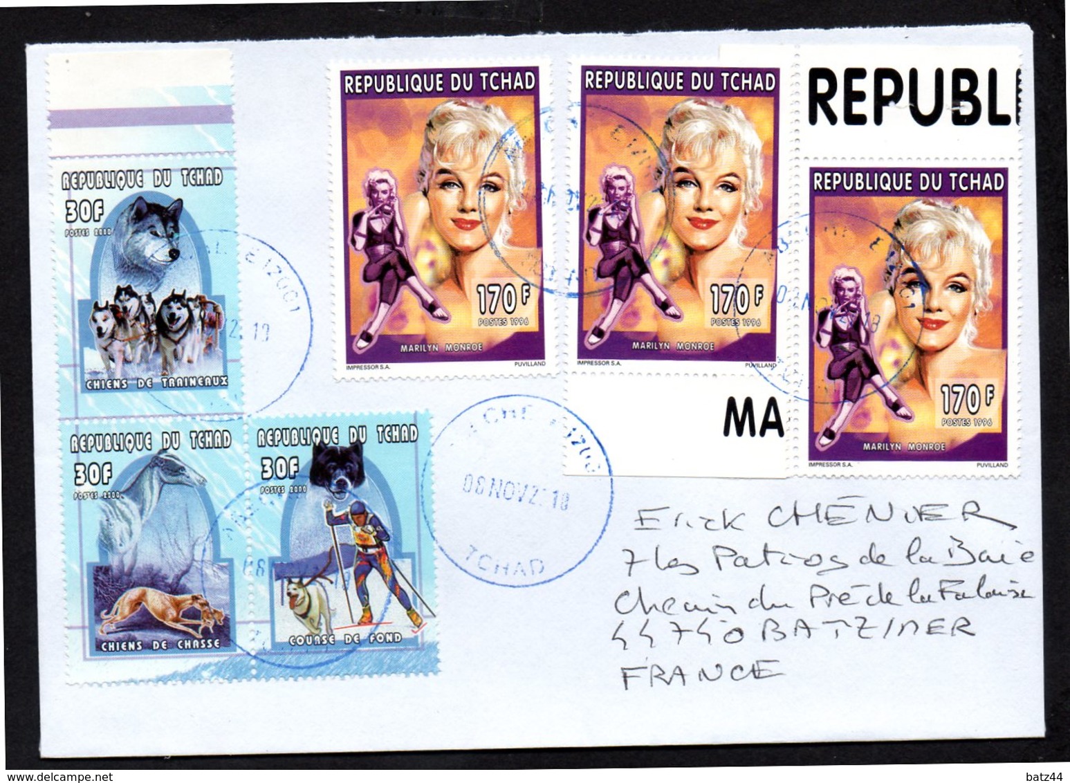 TCHAD Enveloppe Cover Oblitération Abéché 08 11 2018 Marilyn Monroe - Tchad (1960-...)