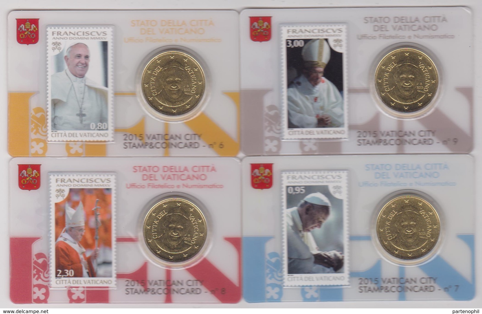 2015.Vaticano.4 Stamp Coin Card N°6-7-8-9. Pontificato Papa Pope Francesco.Con 50 Cent. - Vaticano