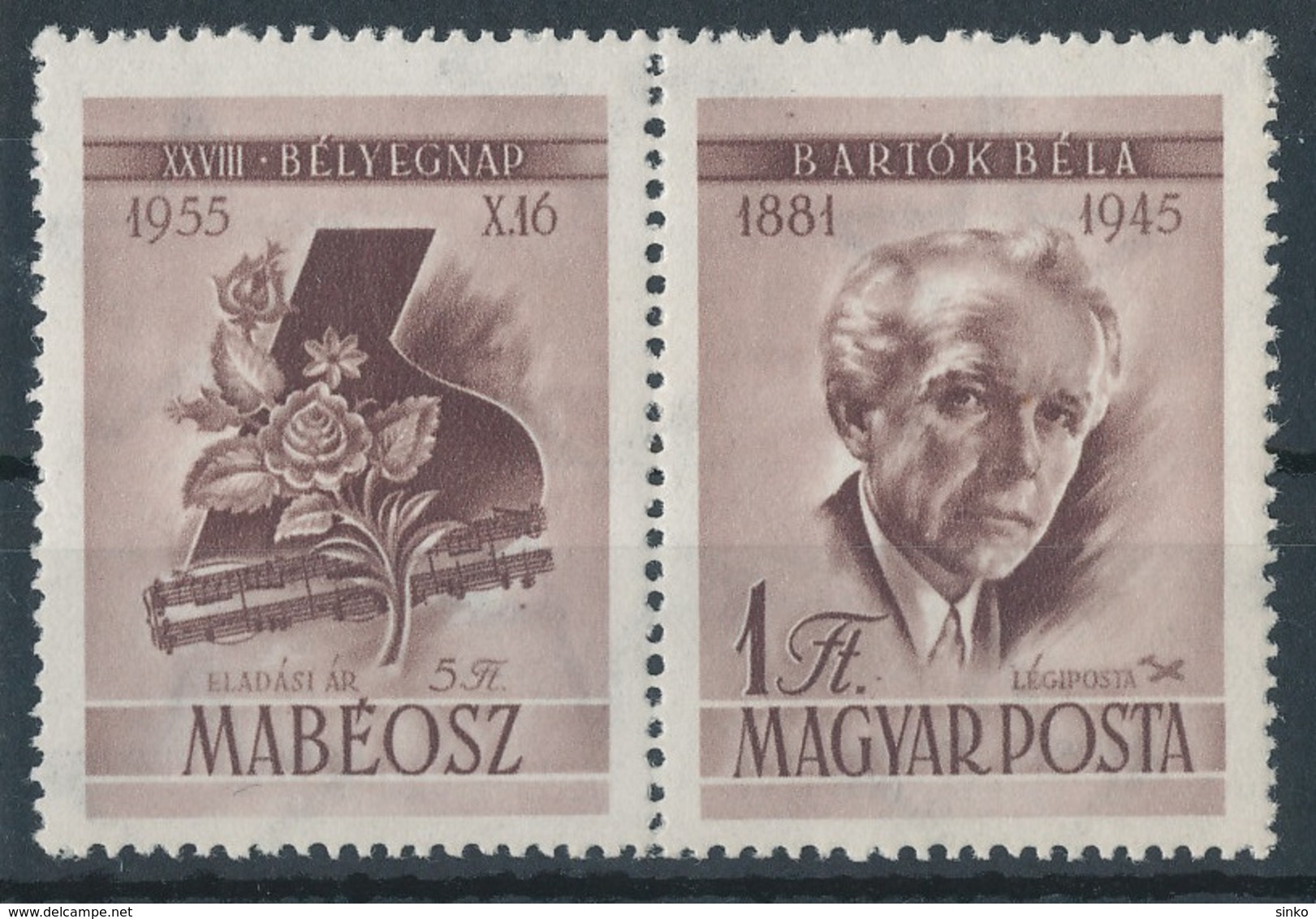 1955. Stamp Day (28.) - Bartok With Coupon - Unused Stamps