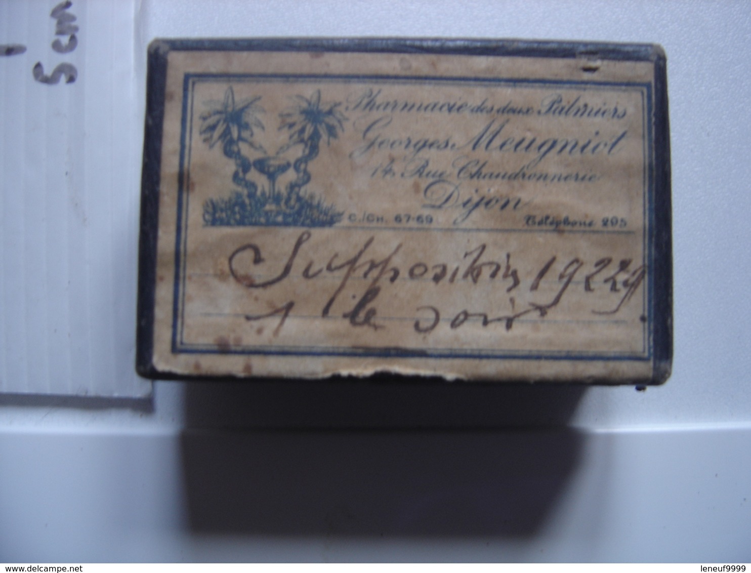 Ancienne Boite MEDICAMENT Suppositoires Pharmacie MEUGNIOT Deux Palmiers DIJON - Boxes
